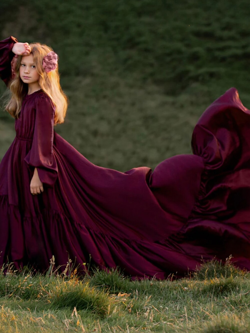 Joyfolie Leana Toddler Girls Long Maroon Impact Dress with Flowing Train 3T Plum